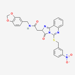 molecular formula C27H21N5O6S B2857109 N-(1,3-benzodioxol-5-ylmethyl)-2-[5-[(3-nitrophenyl)methylsulfanyl]-3-oxo-2H-imidazo[1,2-c]quinazolin-2-yl]acetamide CAS No. 958716-68-2