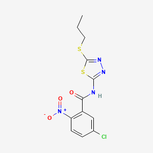 molecular formula C12H11ClN4O3S2 B2857180 5-chloro-2-nitro-N-(5-(propylthio)-1,3,4-thiadiazol-2-yl)benzamide CAS No. 393568-41-7