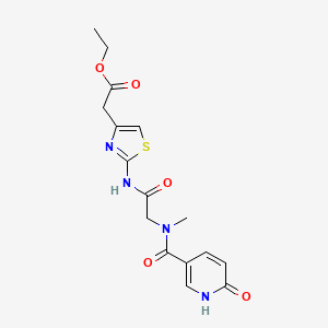 molecular formula C16H18N4O5S B2857190 ethyl 2-(2-(2-(N-methyl-6-oxo-1,6-dihydropyridine-3-carboxamido)acetamido)thiazol-4-yl)acetate CAS No. 1234924-54-9
