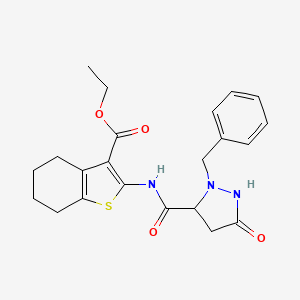 molecular formula C22H25N3O4S B2857237 ETHYL 2-(2-BENZYL-5-OXOPYRAZOLIDINE-3-AMIDO)-4,5,6,7-TETRAHYDRO-1-BENZOTHIOPHENE-3-CARBOXYLATE CAS No. 956741-53-0