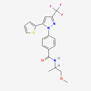 molecular formula C19H18F3N3O2S B2857240 N-(1-methoxypropan-2-yl)-4-[5-(thiophen-2-yl)-3-(trifluoromethyl)-1H-pyrazol-1-yl]benzamide CAS No. 956405-51-9