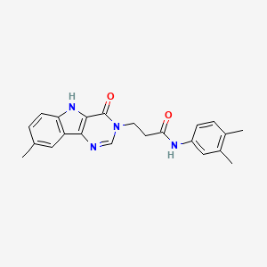 molecular formula C22H22N4O2 B2857265 N-(3,4-dimethylphenyl)-3-{8-methyl-4-oxo-3H,4H,5H-pyrimido[5,4-b]indol-3-yl}propanamide CAS No. 1105212-26-7