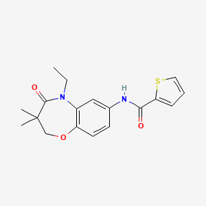 molecular formula C18H20N2O3S B2857294 N-(5-ethyl-3,3-dimethyl-4-oxo-2,3,4,5-tetrahydro-1,5-benzoxazepin-7-yl)thiophene-2-carboxamide CAS No. 921789-83-5