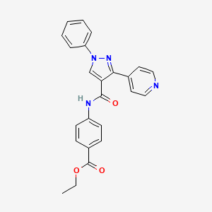 molecular formula C24H20N4O3 B2857299 ethyl 4-({[1-phenyl-3-(4-pyridinyl)-1H-pyrazol-4-yl]carbonyl}amino)benzoate 