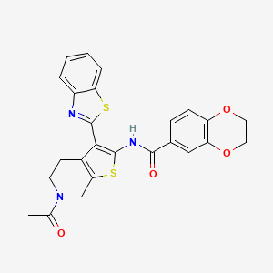 molecular formula C25H21N3O4S2 B2857305 N-[6-acetyl-3-(1,3-benzothiazol-2-yl)-4H,5H,6H,7H-thieno[2,3-c]pyridin-2-yl]-2,3-dihydro-1,4-benzodioxine-6-carboxamide CAS No. 864859-69-8