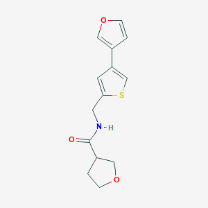 molecular formula C14H15NO3S B2857321 N-{[4-(furan-3-yl)thiophen-2-yl]methyl}oxolane-3-carboxamide CAS No. 2380041-62-1