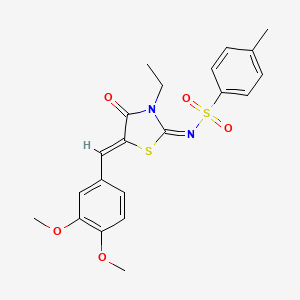 (E)-N-((Z)-5-(3,4-dimethoxybenzylidene)-3-ethyl-4-oxothiazolidin-2-ylidene)-4-methylbenzenesulfonamide