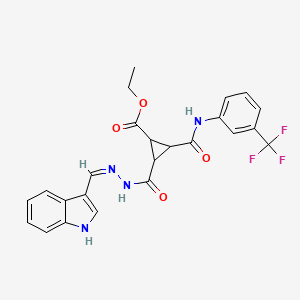 molecular formula C24H21F3N4O4 B2857356 ethyl 2-{[2-(1H-indol-3-ylmethylene)hydrazino]carbonyl}-3-{[3-(trifluoromethyl)anilino]carbonyl}cyclopropanecarboxylate CAS No. 321385-57-3