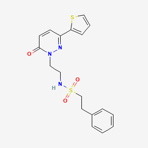 molecular formula C18H19N3O3S2 B2857366 N-(2-(6-oxo-3-(thiophen-2-yl)pyridazin-1(6H)-yl)ethyl)-2-phenylethanesulfonamide CAS No. 946240-19-3