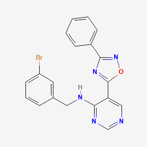 molecular formula C19H14BrN5O B2857379 N-[(3-bromophenyl)methyl]-5-(3-phenyl-1,2,4-oxadiazol-5-yl)pyrimidin-4-amine CAS No. 2034510-49-9