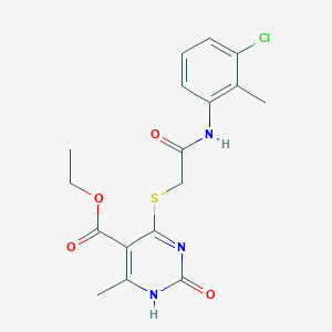 molecular formula C17H18ClN3O4S B2857430 ethyl 4-({[(3-chloro-2-methylphenyl)carbamoyl]methyl}sulfanyl)-6-methyl-2-oxo-1,2-dihydropyrimidine-5-carboxylate CAS No. 899983-43-8