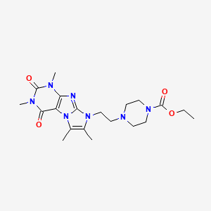 molecular formula C20H29N7O4 B2857477 Ethyl 4-[2-(1,3,6,7-tetramethyl-2,4-dioxo-1,3,5-trihydro-4-imidazolino[1,2-h]p urin-8-yl)ethyl]piperazinecarboxylate CAS No. 919019-55-9