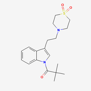 molecular formula C19H26N2O3S B2857486 4-{2-[1-(2,2-dimethylpropanoyl)-1H-indol-3-yl]ethyl}-1lambda~6~,4-thiazinane-1,1-dione CAS No. 439111-69-0
