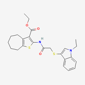 molecular formula C24H28N2O3S2 B2857528 ethyl 2-{2-[(1-ethyl-1H-indol-3-yl)sulfanyl]acetamido}-4H,5H,6H,7H,8H-cyclohepta[b]thiophene-3-carboxylate CAS No. 450350-43-3