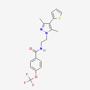 molecular formula C19H18F3N3O2S B2857543 N-(2-(3,5-dimethyl-4-(thiophen-2-yl)-1H-pyrazol-1-yl)ethyl)-4-(trifluoromethoxy)benzamide CAS No. 2034373-81-2