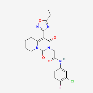 molecular formula C20H19ClFN5O4 B2857548 N-(3-chloro-4-fluorophenyl)-2-[4-(5-ethyl-1,2,4-oxadiazol-3-yl)-1,3-dioxo-1H,2H,3H,5H,6H,7H,8H-pyrido[1,2-c]pyrimidin-2-yl]acetamide CAS No. 1775335-97-1