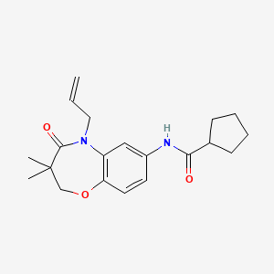 molecular formula C20H26N2O3 B2857589 N-(5-allyl-3,3-dimethyl-4-oxo-2,3,4,5-tetrahydrobenzo[b][1,4]oxazepin-7-yl)cyclopentanecarboxamide CAS No. 921863-54-9