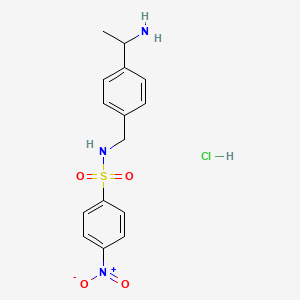 molecular formula C15H18ClN3O4S B2857623 N-{[4-(1-aminoethyl)phenyl]methyl}-4-nitrobenzene-1-sulfonamide hydrochloride CAS No. 1798743-51-7