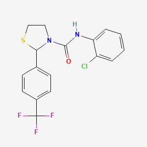 molecular formula C17H14ClF3N2OS B2857651 N-(2-chlorophenyl)-2-[4-(trifluoromethyl)phenyl]-1,3-thiazolidine-3-carboxamide CAS No. 2034263-00-6