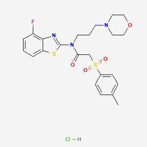molecular formula C23H27ClFN3O4S2 B2857681 N-(4-fluorobenzo[d]thiazol-2-yl)-N-(3-morpholinopropyl)-2-tosylacetamide hydrochloride CAS No. 1177818-91-5
