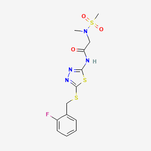 molecular formula C13H15FN4O3S3 B2857746 N-(5-((2-fluorobenzyl)thio)-1,3,4-thiadiazol-2-yl)-2-(N-methylmethylsulfonamido)acetamide CAS No. 1251542-87-6