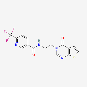 molecular formula C15H11F3N4O2S B2857841 N-(2-(4-oxothieno[2,3-d]pyrimidin-3(4H)-yl)ethyl)-6-(trifluoromethyl)nicotinamide CAS No. 2034320-63-1