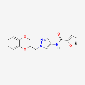 molecular formula C17H15N3O4 B2857842 N-(1-((2,3-dihydrobenzo[b][1,4]dioxin-2-yl)methyl)-1H-pyrazol-4-yl)furan-2-carboxamide CAS No. 1797351-86-0
