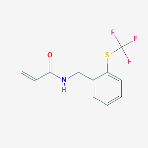 molecular formula C11H10F3NOS B2857850 N-[[2-(Trifluoromethylsulfanyl)phenyl]methyl]prop-2-enamide CAS No. 2411221-50-4