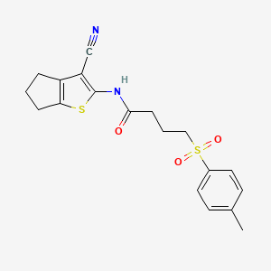 molecular formula C19H20N2O3S2 B2857855 N-(3-cyano-5,6-dihydro-4H-cyclopenta[b]thiophen-2-yl)-4-tosylbutanamide CAS No. 941987-08-2