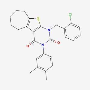 molecular formula C26H25ClN2O2S B2857859 1-(2-chlorobenzyl)-3-(3,4-dimethylphenyl)-6,7,8,9-tetrahydro-1H-cyclohepta[4,5]thieno[2,3-d]pyrimidine-2,4(3H,5H)-dione CAS No. 865655-08-9
