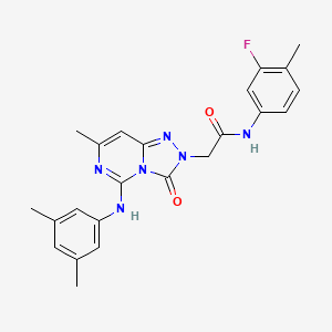 molecular formula C23H23FN6O2 B2857915 2-{5-[(3,5-dimethylphenyl)amino]-7-methyl-3-oxo-2H,3H-[1,2,4]triazolo[4,3-c]pyrimidin-2-yl}-N-(3-fluoro-4-methylphenyl)acetamide CAS No. 1251691-09-4