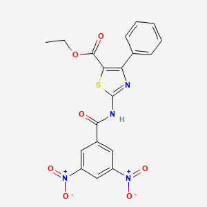 molecular formula C19H14N4O7S B2857948 ETHYL 2-(3,5-DINITROBENZAMIDO)-4-PHENYL-1,3-THIAZOLE-5-CARBOXYLATE CAS No. 312605-08-6