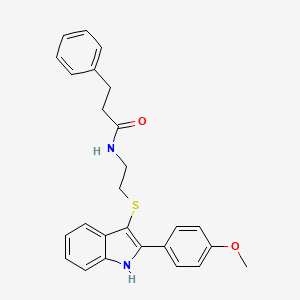 molecular formula C26H26N2O2S B2857988 N-(2-((2-(4-methoxyphenyl)-1H-indol-3-yl)thio)ethyl)-3-phenylpropanamide CAS No. 850916-87-9