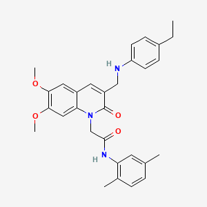 molecular formula C30H33N3O4 B2858019 N-(2,5-dimethylphenyl)-2-(3-{[(4-ethylphenyl)amino]methyl}-6,7-dimethoxy-2-oxo-1,2-dihydroquinolin-1-yl)acetamide CAS No. 893789-07-6