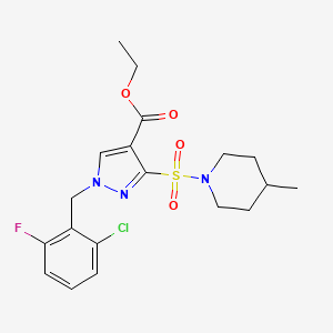molecular formula C19H23ClFN3O4S B2858028 ethyl 1-(2-chloro-6-fluorobenzyl)-3-((4-methylpiperidin-1-yl)sulfonyl)-1H-pyrazole-4-carboxylate CAS No. 1251634-26-0