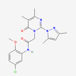 molecular formula C20H22ClN5O3 B2858045 N-(5-chloro-2-methoxyphenyl)-2-[2-(3,5-dimethyl-1H-pyrazol-1-yl)-4,5-dimethyl-6-oxo-1,6-dihydropyrimidin-1-yl]acetamide CAS No. 1002429-79-9