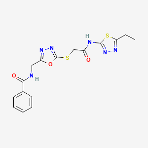 molecular formula C16H16N6O3S2 B2858082 N-((5-((2-((5-ethyl-1,3,4-thiadiazol-2-yl)amino)-2-oxoethyl)thio)-1,3,4-oxadiazol-2-yl)methyl)benzamide CAS No. 872613-59-7