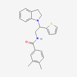 molecular formula C23H24N2OS B2858098 N-(2-(indolin-1-yl)-2-(thiophen-2-yl)ethyl)-3,4-dimethylbenzamide CAS No. 898433-50-6