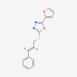 molecular formula C15H12N2O2S B2858100 2-(furan-2-yl)-5-{[(2E)-3-phenylprop-2-en-1-yl]sulfanyl}-1,3,4-oxadiazole CAS No. 477846-90-5