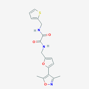 molecular formula C17H17N3O4S B2858109 N-{[5-(3,5-dimethyl-1,2-oxazol-4-yl)furan-2-yl]methyl}-N'-[(thiophen-2-yl)methyl]ethanediamide CAS No. 2415512-21-7