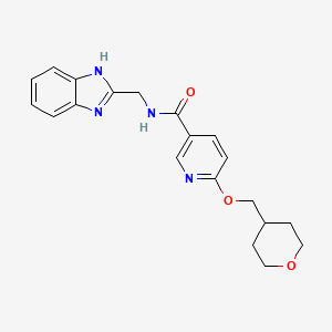 molecular formula C20H22N4O3 B2858117 N-((1H-benzo[d]imidazol-2-yl)methyl)-6-((tetrahydro-2H-pyran-4-yl)methoxy)nicotinamide CAS No. 2034240-66-7