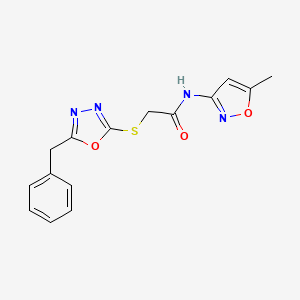 molecular formula C15H14N4O3S B2858136 2-((5-benzyl-1,3,4-oxadiazol-2-yl)thio)-N-(5-methylisoxazol-3-yl)acetamide CAS No. 712319-93-2