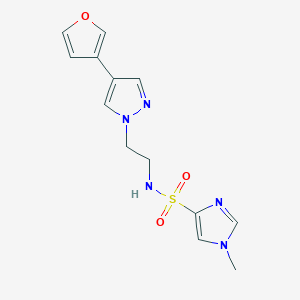 molecular formula C13H15N5O3S B2858138 N-(2-(4-(furan-3-yl)-1H-pyrazol-1-yl)ethyl)-1-methyl-1H-imidazole-4-sulfonamide CAS No. 2034378-41-9