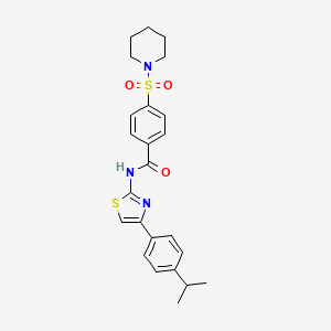 molecular formula C24H27N3O3S2 B2858154 N-(4-(4-isopropylphenyl)thiazol-2-yl)-4-(piperidin-1-ylsulfonyl)benzamide CAS No. 312755-12-7