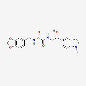 molecular formula C21H23N3O5 B2858155 N1-(benzo[d][1,3]dioxol-5-ylmethyl)-N2-(2-hydroxy-2-(1-methylindolin-5-yl)ethyl)oxalamide CAS No. 1705754-79-5
