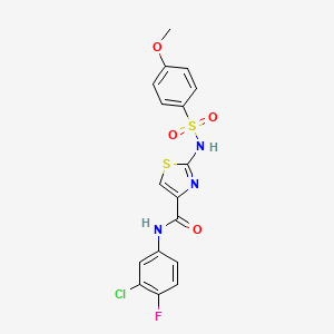molecular formula C17H13ClFN3O4S2 B2858284 N-(3-chloro-4-fluorophenyl)-2-(4-methoxybenzenesulfonamido)-1,3-thiazole-4-carboxamide CAS No. 1021030-50-1