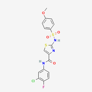 molecular formula C17H13ClFN3O4S2 B2858284 N-(3-chloro-4-fluorophenyl)-2-(4-methoxyphenylsulfonamido)thiazole-4-carboxamide CAS No. 1021030-50-1
