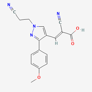 molecular formula C17H14N4O3 B2858285 2-cyano-3-[1-(2-cyanoethyl)-3-(4-methoxyphenyl)-1H-pyrazol-4-yl]prop-2-enoic acid CAS No. 1006493-33-9