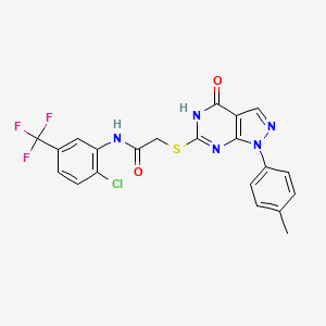 molecular formula C21H15ClF3N5O2S B2858291 N-(2-chloro-5-(trifluoromethyl)phenyl)-2-((4-oxo-1-(p-tolyl)-4,5-dihydro-1H-pyrazolo[3,4-d]pyrimidin-6-yl)thio)acetamide CAS No. 851124-59-9