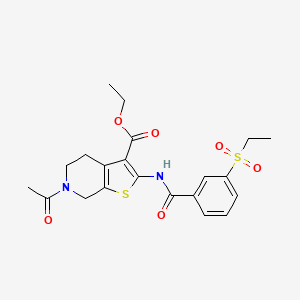 molecular formula C21H24N2O6S2 B2858325 Ethyl 6-acetyl-2-(3-(ethylsulfonyl)benzamido)-4,5,6,7-tetrahydrothieno[2,3-c]pyridine-3-carboxylate CAS No. 886918-86-1